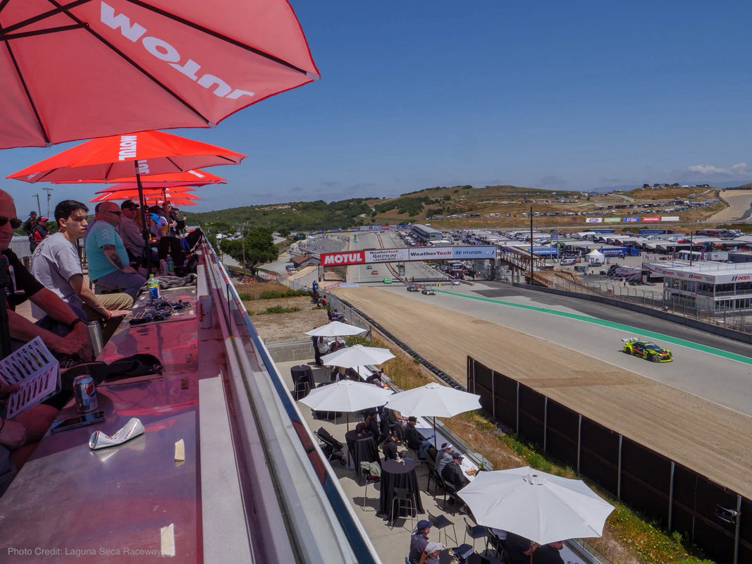 Rooftop hospitality deck overlooking the circuit