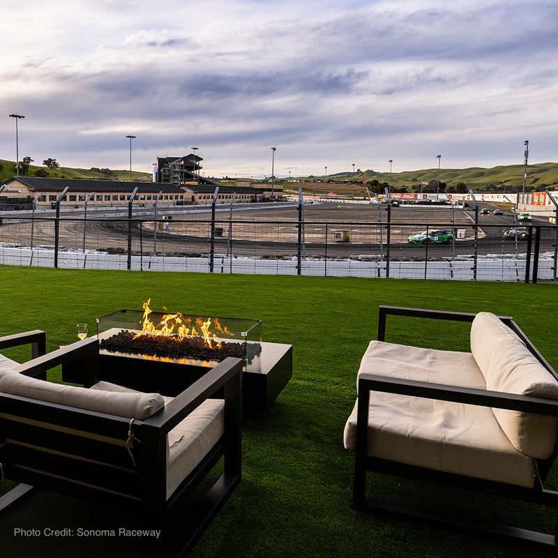 Trackside fire-pit lounge for hot lap guests